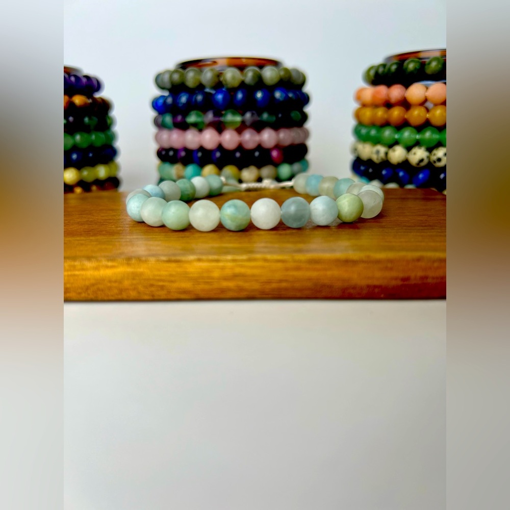 Handmade genuine gemstone bracelet. This Aquamarine bracelet is adjustable.